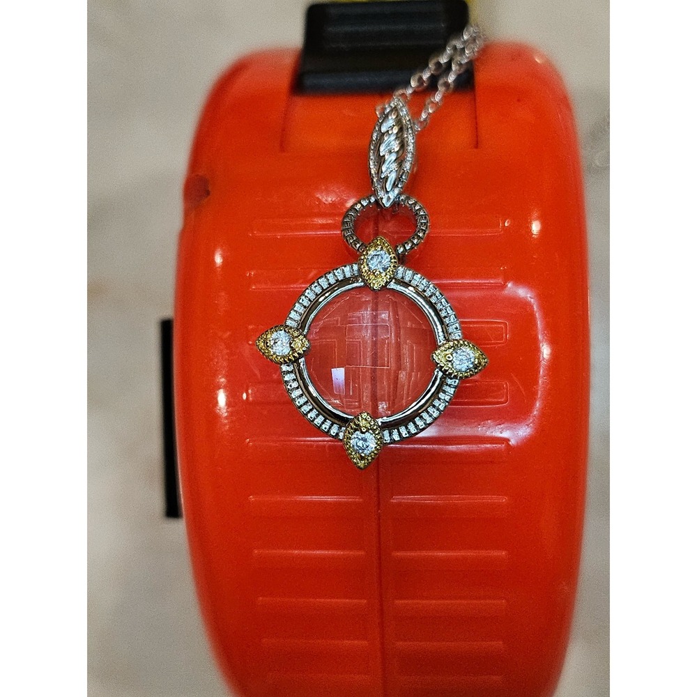 Silver Tone Necklace with Crystal  Round Faceted Stone and Gold‎ Tone Accents - Picture 9 of 11